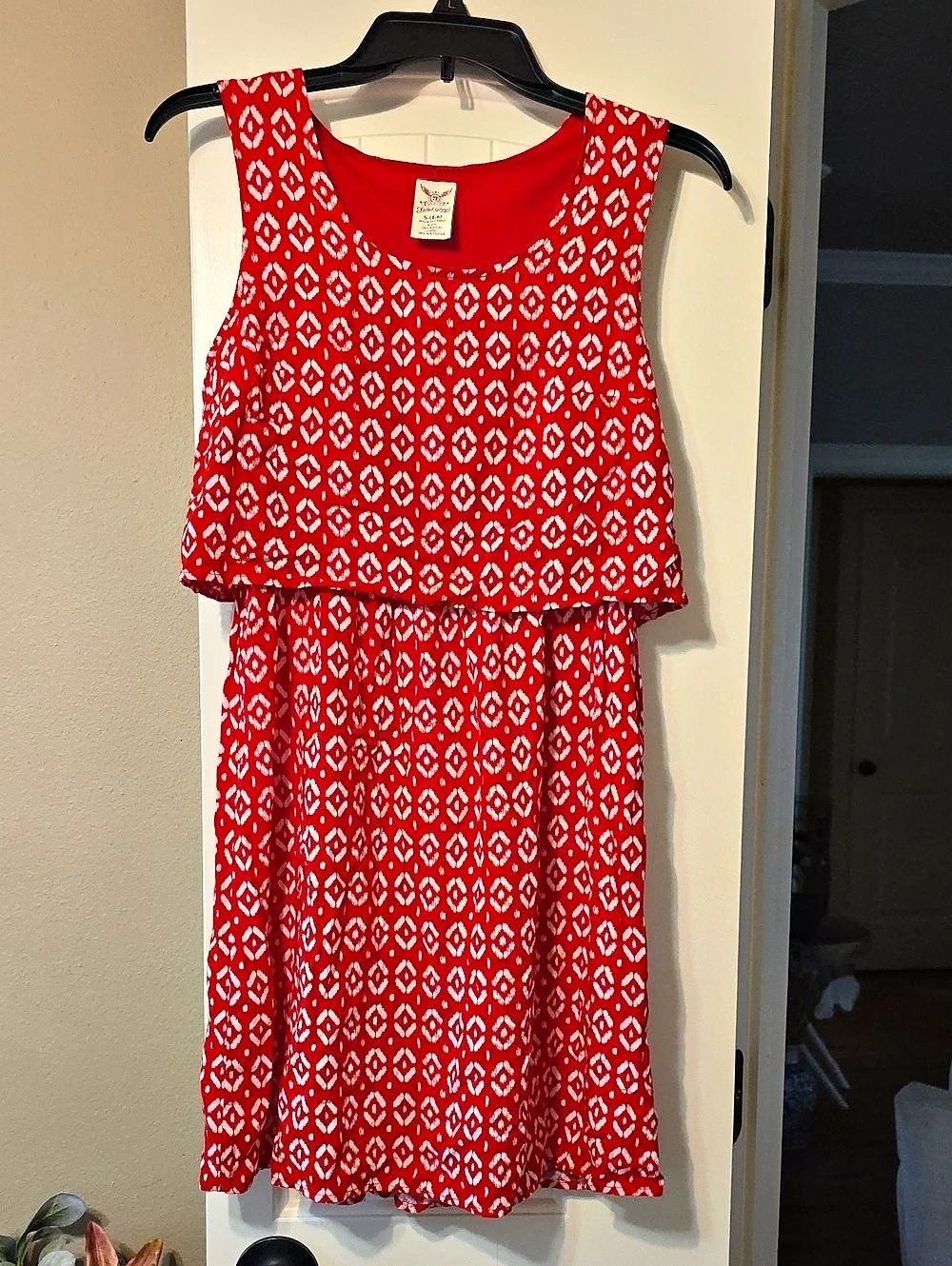 Faded Glory Women's Geometric Mini Dress Red & White Size Small Like New